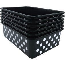 White Polka Dots on Black Large Plastic Storage Bin 6 Pack