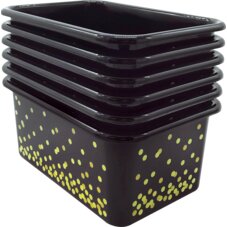 Black Confetti Small Plastic Storage Bins 6-Pack