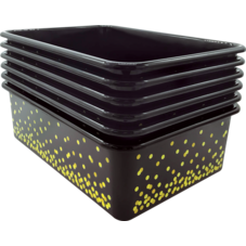 Black Confetti Large Plastic Storage Bins 6-Pack