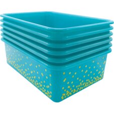 Teal Confetti Large Plastic Storage Bins 6-Pack