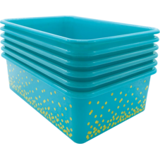 Teal Confetti Large Plastic Storage Bins 6-Pack