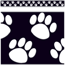 Black with White Paw Prints Straight Border Trim