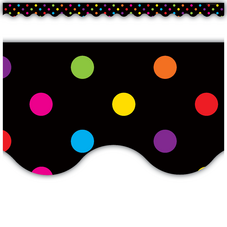 Multicolor Dots on Black Scalloped Border Trim