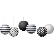 Black & White 8" Hanging Paper Lanterns