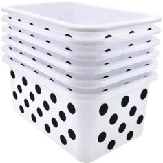 Black Polka dots on White Small Plastic Storage Bin 6 Pack