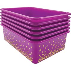 Purple Confetti Large Plastic Storage Bins 6-Pack