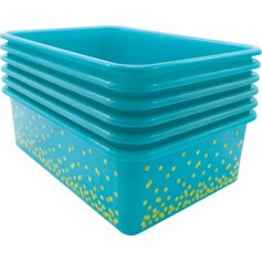 Teal Confetti Large Plastic Storage Bins 6-Pack