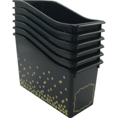 Black Confetti Plastic Book Bins 6-Pack