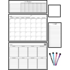 Black & White Dry-Erase Magnetic Calendar Set