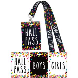 TCR20319 Confetti Hall Pass Lanyards Image