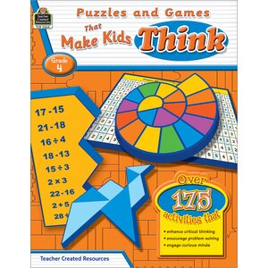 Puzzles and Games that Make Kids Think Grade 4 Cover Image