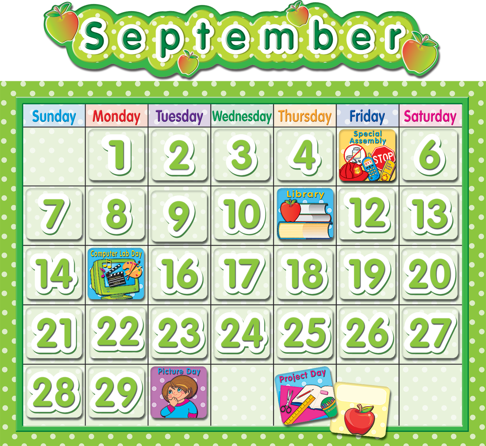 Polka Dot School Calendar Bulletin Board TCR4188 Teacher Created Resources