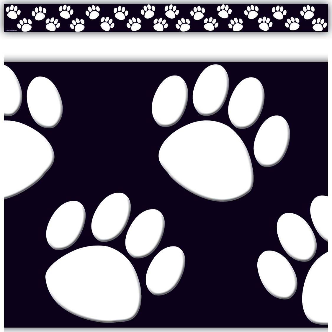 blackwhite paw prints straight border trim tcr4642