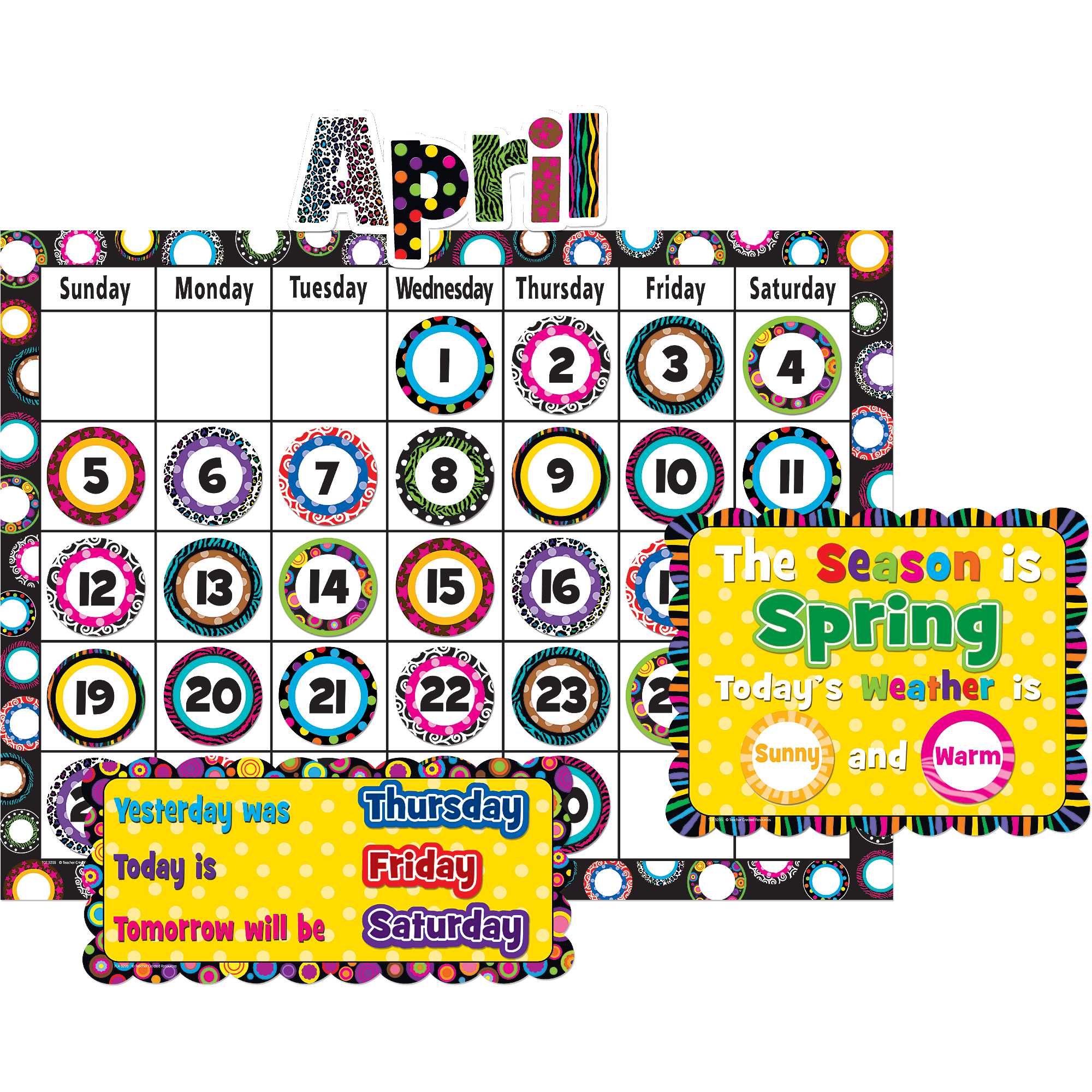 Fancy Circles Calendar Bulletin Board Display Set TCR5205 Teacher 