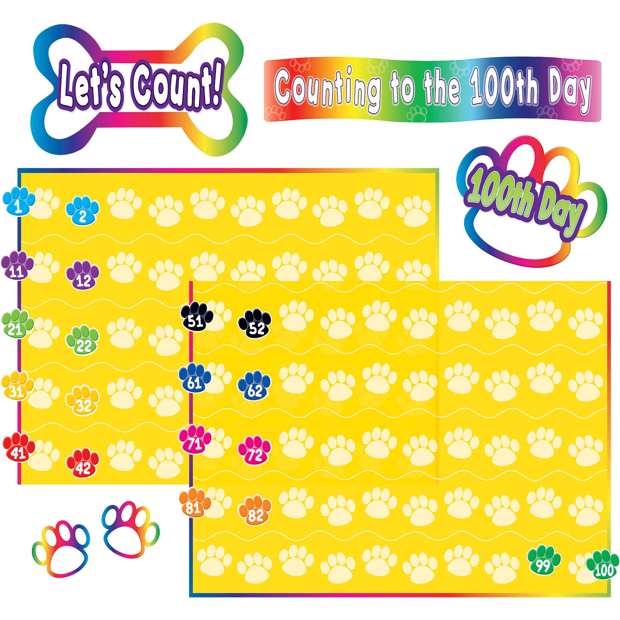 Paw Prints Counting to 100 Bulletin Board Display Set TCR5330