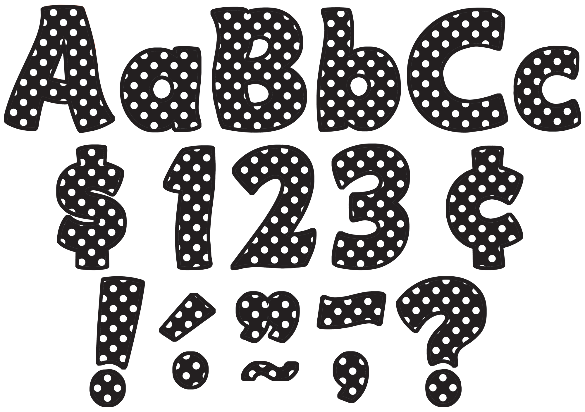 Black Polka Dots Funtastic 4" Letters Combo Pack
