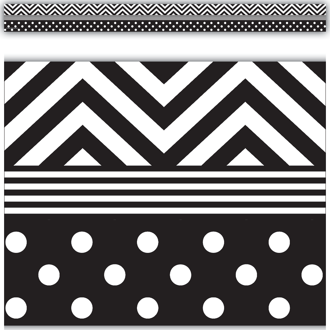 Black & White Chevrons and Dots Straight Border Trim Teacher Created Resources T 