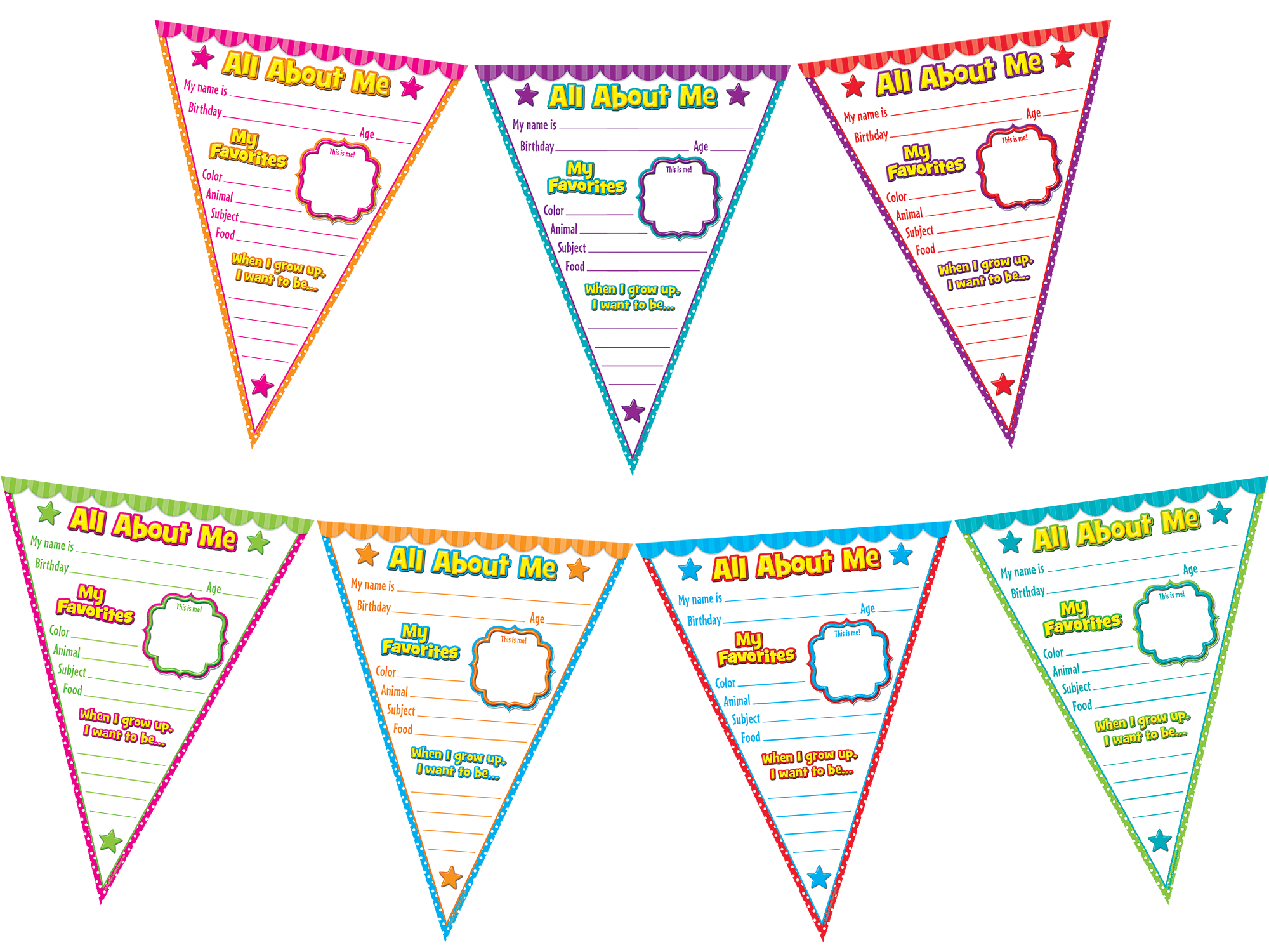 All About Me Pennants Bulletin Board Display Set TCR5578 Teacher