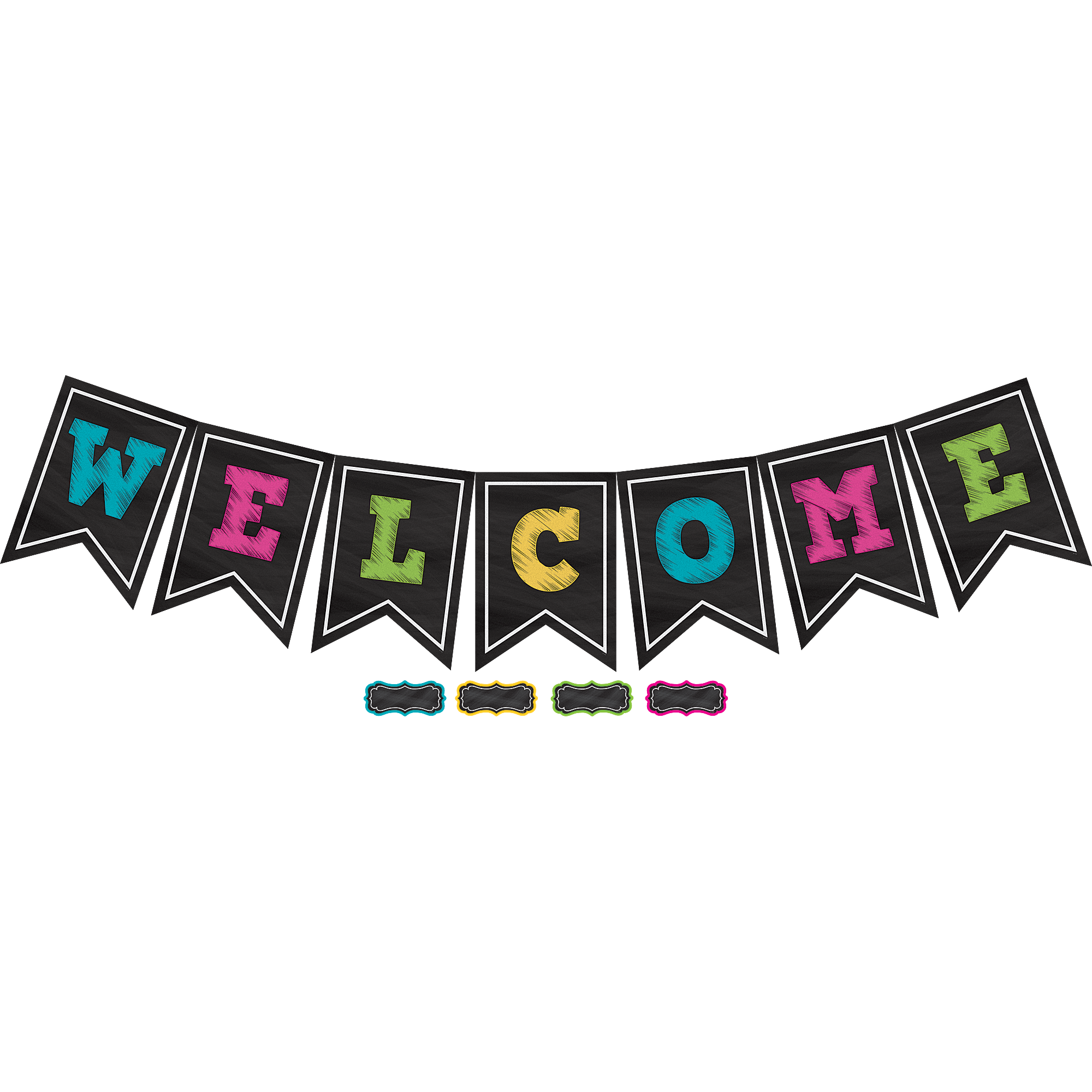 Chalkboard Brights Pennants Welcome Bulletin Board Display - TCR5614