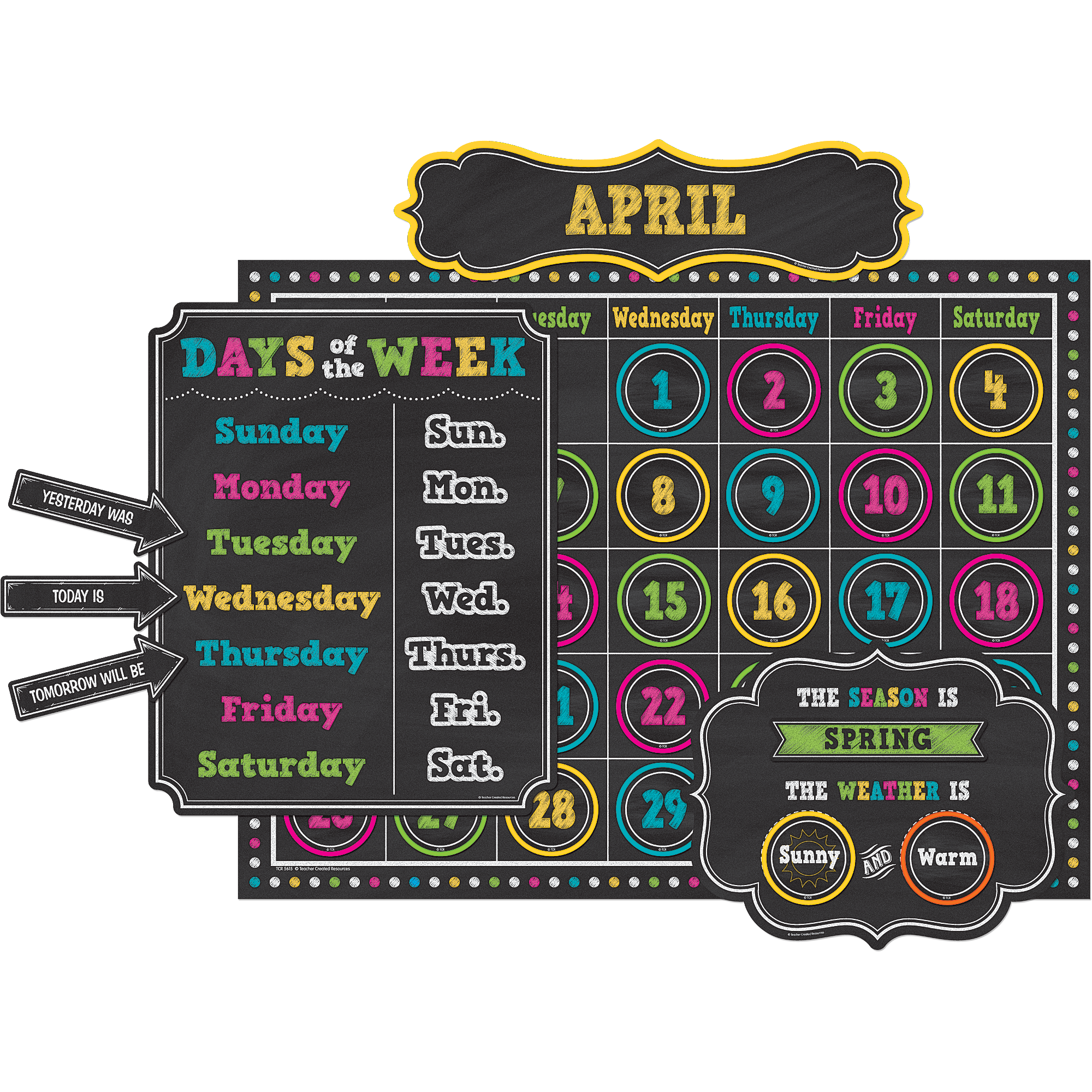 Chalkboard Brights Calendar Bulletin Board Display Set TCR5615 