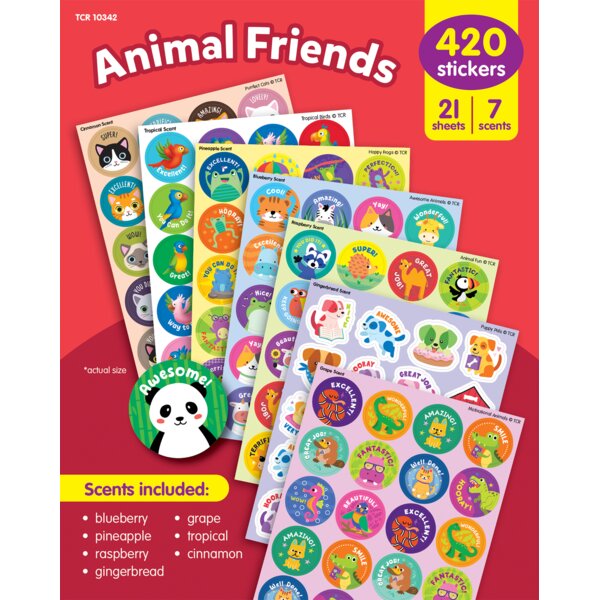 TCR10342 Animal Friends Smelly Stickers Variety Pack Image