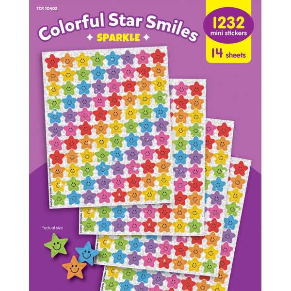 TCR10402 Colorful Star Smiles Sparkle Mini Stickers Value Pack Image