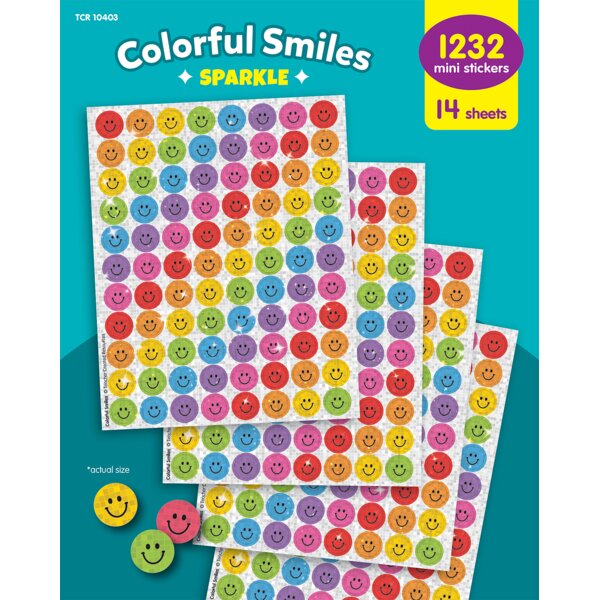 TCR10403 Colorful Smiles Sparkle Mini Stickers Value Pack Image