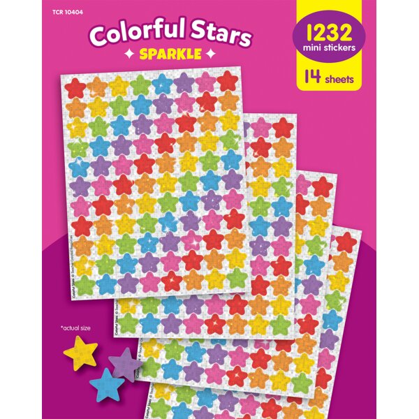 TCR10404 Colorful Stars Sparkle Mini Stickers Value Pack Image