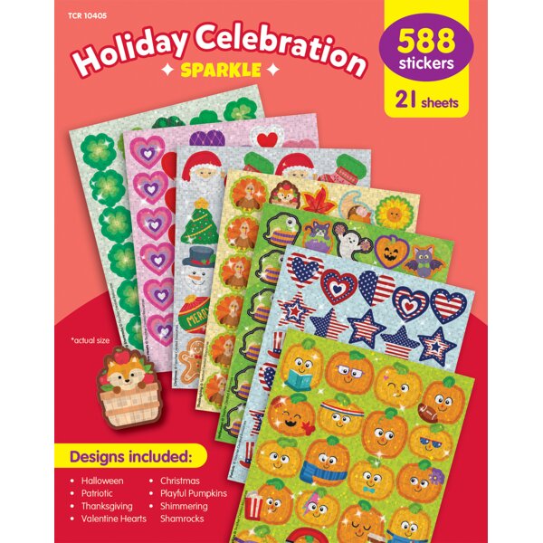 TCR10405 Holiday Celebrations Sparkle Stickers Variety Pack Image