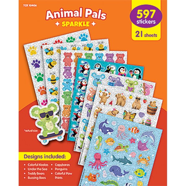 TCR10406 Animal Pals Sparkle Stickers Variety Pack Image