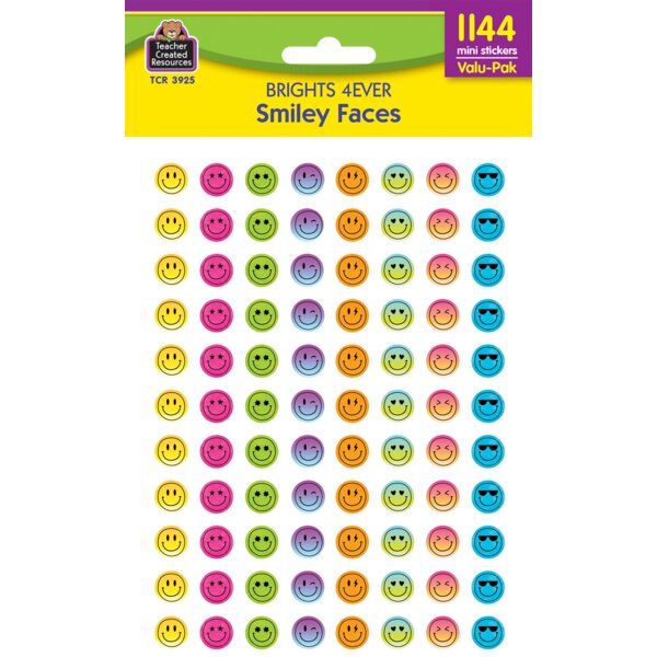 TCR3925 Brights 4Ever Smiley Faces Mini Stickers Valu-Pak Image