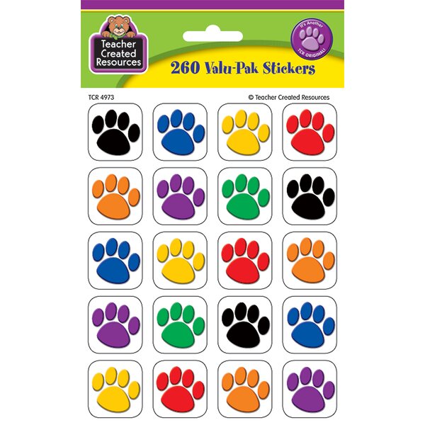 TCR4973 Colorful Paw Prints Stickers Valu-Pak Image