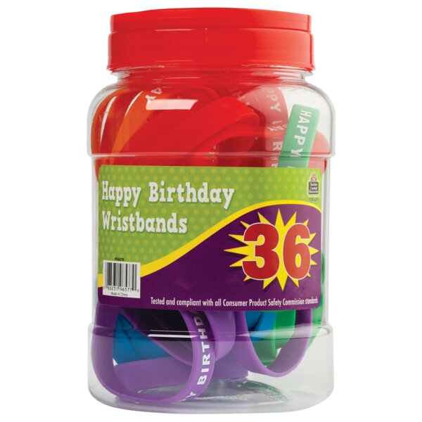 TCR6577 Happy Birthday Wristbands Jar (36 bands) Image