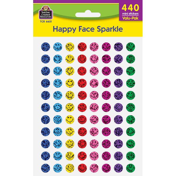 TCR6631 Happy Face Sparkle Mini Stickers Valu-Pak Image