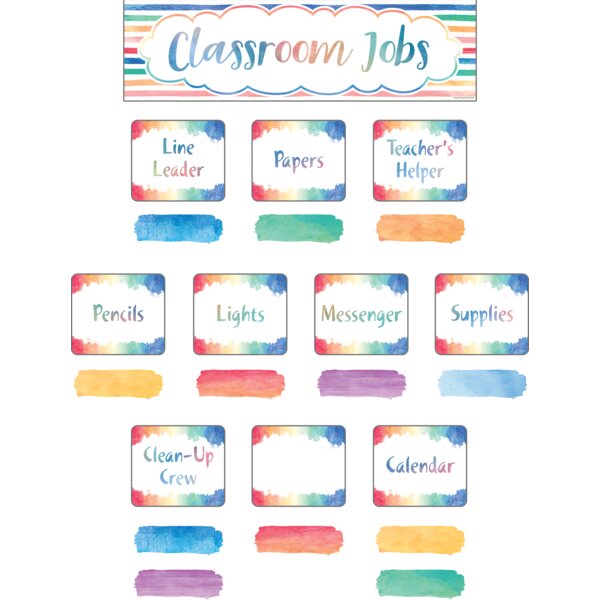 TCR8137 Watercolor Classroom Jobs Mini Bulletin Board Image