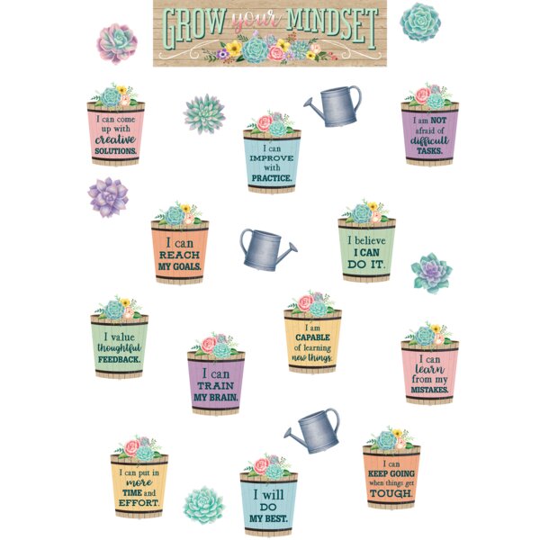 TCR8592 Rustic Bloom Grow Your Mindset Mini Bulletin Board Image