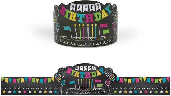 TCR1211 Chalkboard Brights Happy Birthday Crowns Image