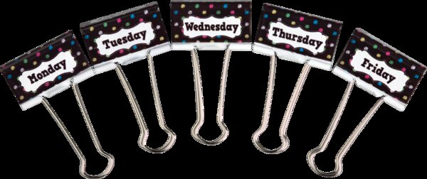 TCR20856 Chalkboard Brights Days of the Week Large Binder Clips Image