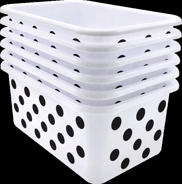 TCR2088587 Black Polka dots on White Small Plastic Storage Bin 6 Pack Image