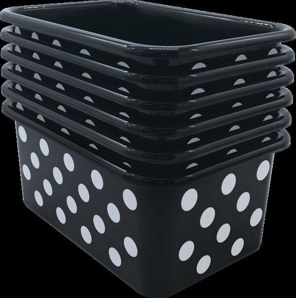 TCR2088588 White Polka Dots on Black Small Plastic Storage Bin 6 pack Image