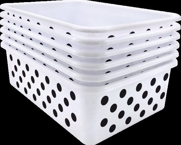 TCR2088605 Black Polka Dots on White Large Plastic Storage Bin 6 Pack Image