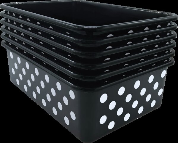 TCR2088606 White Polka Dots on Black Large Plastic Storage Bin 6 Pack Image