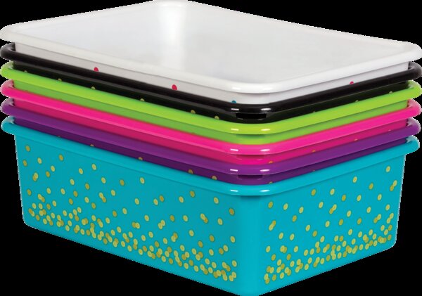 TCR32218 Assorted Confetti Large Plastic Storage Bins Set 6-Pack Image