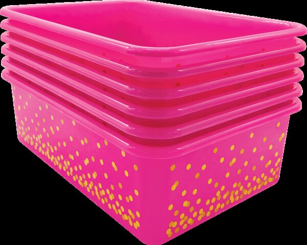 TCR32245 Pink Confetti Large Plastic Storage Bins 6-Pack Image