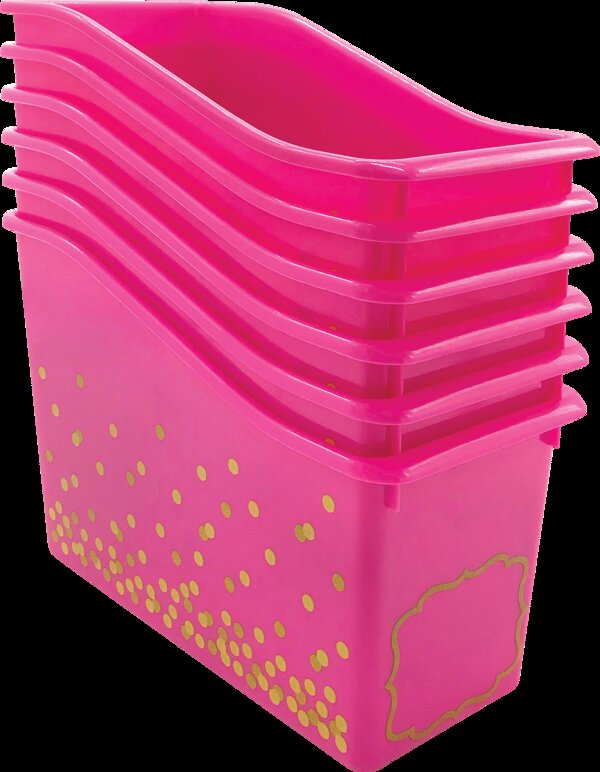 TCR32263 Pink Confetti Plastic Book Bins 6-Pack Image