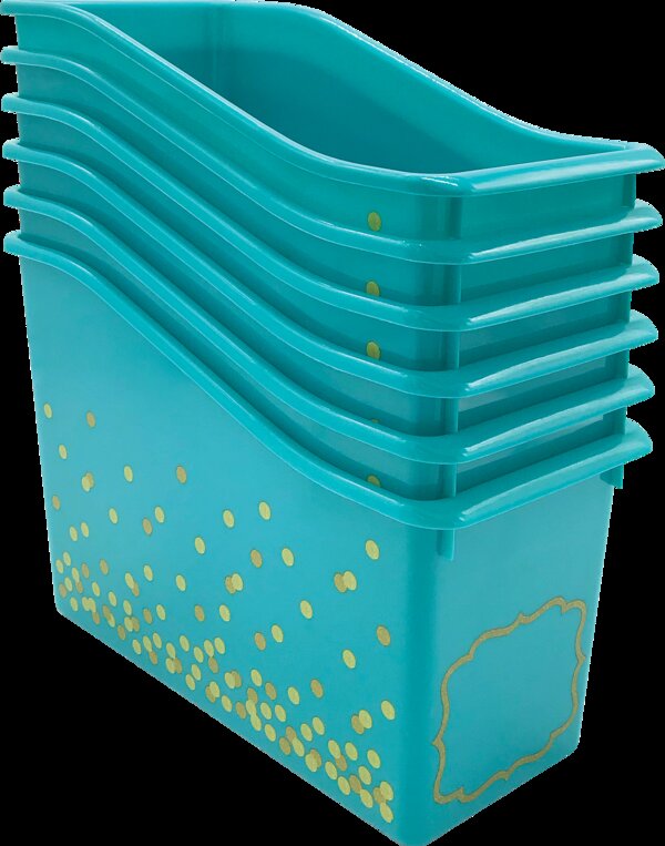 TCR32265 Teal Confetti Plastic Book Bins 6-Pack Image