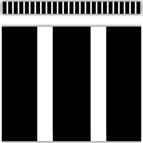 TCR3935 Black and White Vertical Stripes Straight Border Trim Image