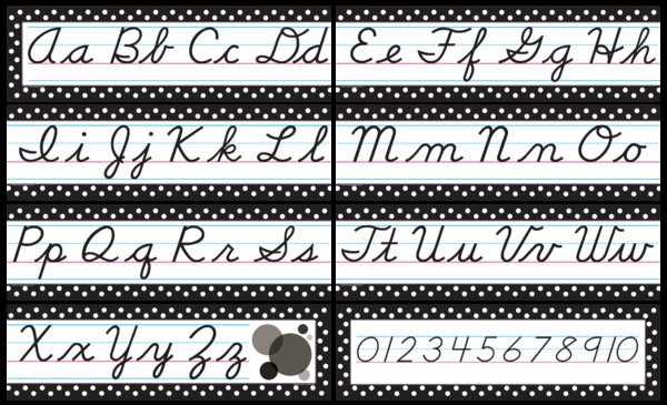 TCR4099 Black Polka Dots Cursive Mini Bulletin Board Image