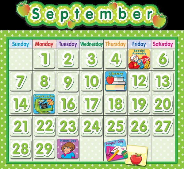 TCR4188 Polka Dot School Calendar Bulletin Board Image