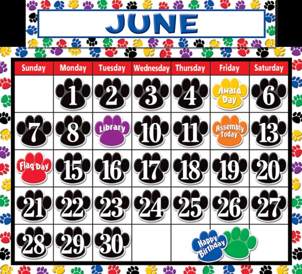 TCR4328 Colorful Paw Prints Calendar Bulletin Board Display Set Image